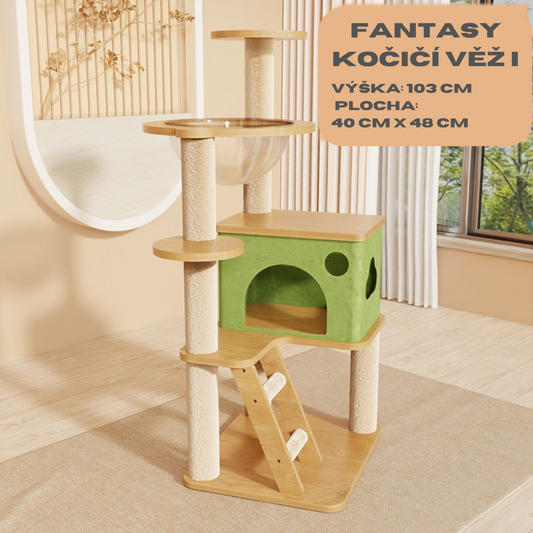 Fantasy kočičí strom a škrabadlo - minimalistický a estetický