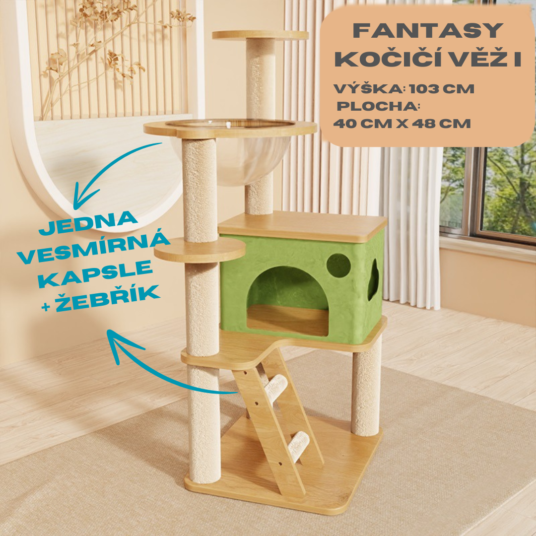 Fantasy kočičí strom a škrabadlo - minimalistický a estetický